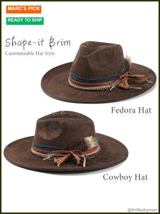 Wide Brim Fedora Hat Suede Blend Dress Up Hat Unisex